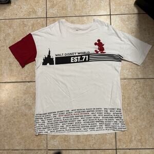 Walt Disney World EST 71 T-Shirt Mickey Mouse Graphic Tee Red Sleeve