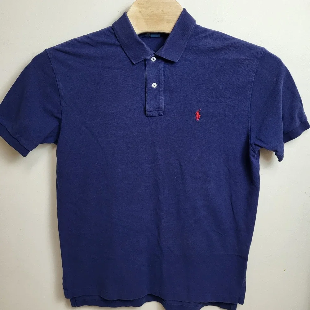 Polo Ralph Lauren Men Large Navy‎ Blue Short Sleeve Polo Shirt Red Pony Logo - Picture 2 of 8