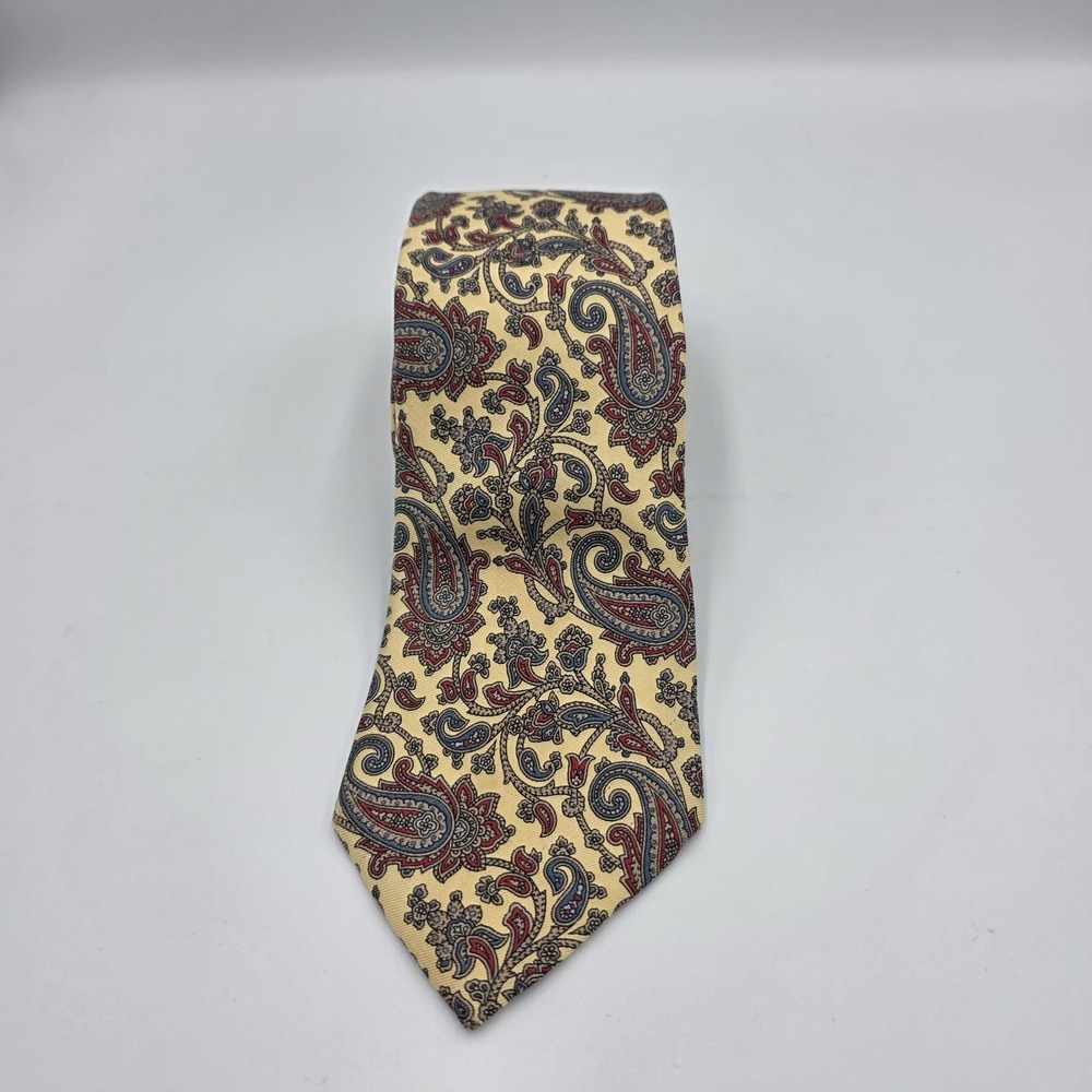 Vintage Land's End Necktie Yellow‎ Red Blue  Paisley 100% Silk  57" L x 3" W USA