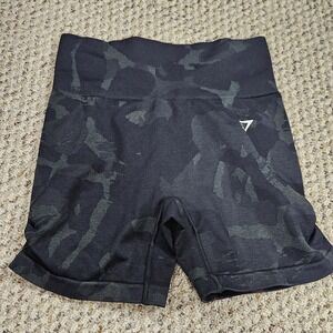 Gymshark‎ Shorts Womens Small Biker Black Gray Camo Seamless High Waist Workout