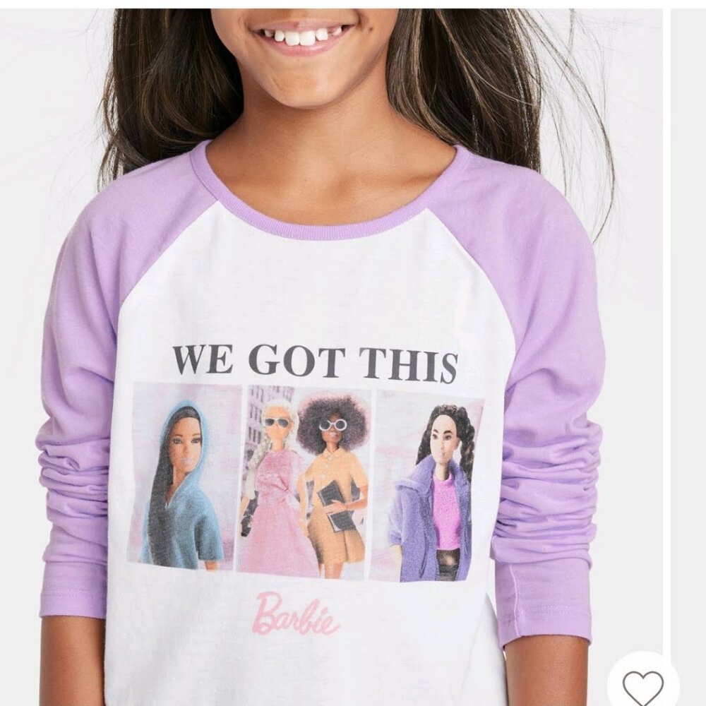 Girls' Barbie 'We Got This' Long Sleeve Raglan Graphic T-Shirt - Purple