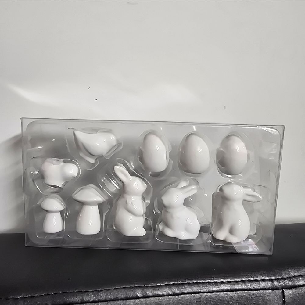 Nwt Ceramic White Easter Rabbit Mushroom Bird Set Decor 10 pc, Target