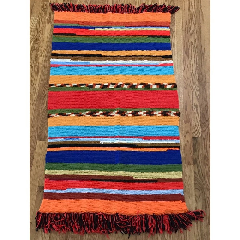 Vintage Handmade Afghan Throw‎ Blanket Knit Crochet Multi-Color Bright Southwest