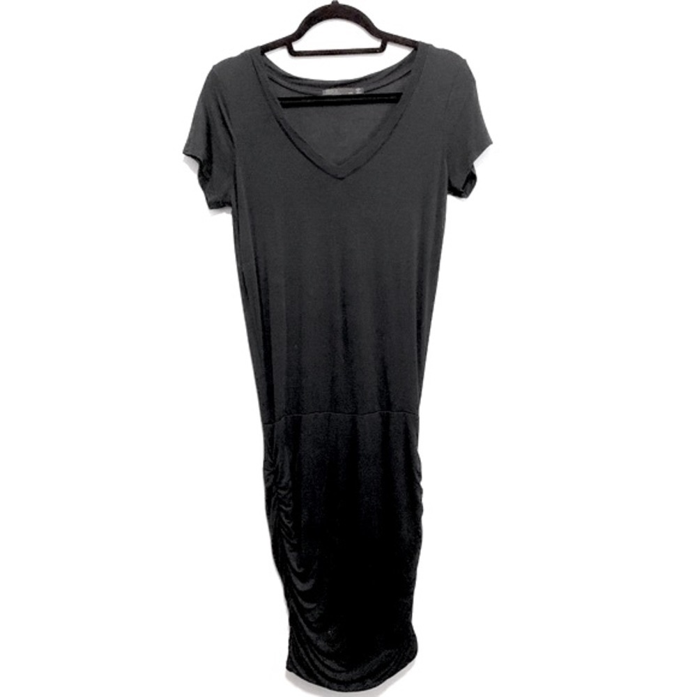 Prana Foundation Ruched Sides Black V-Neck Dress