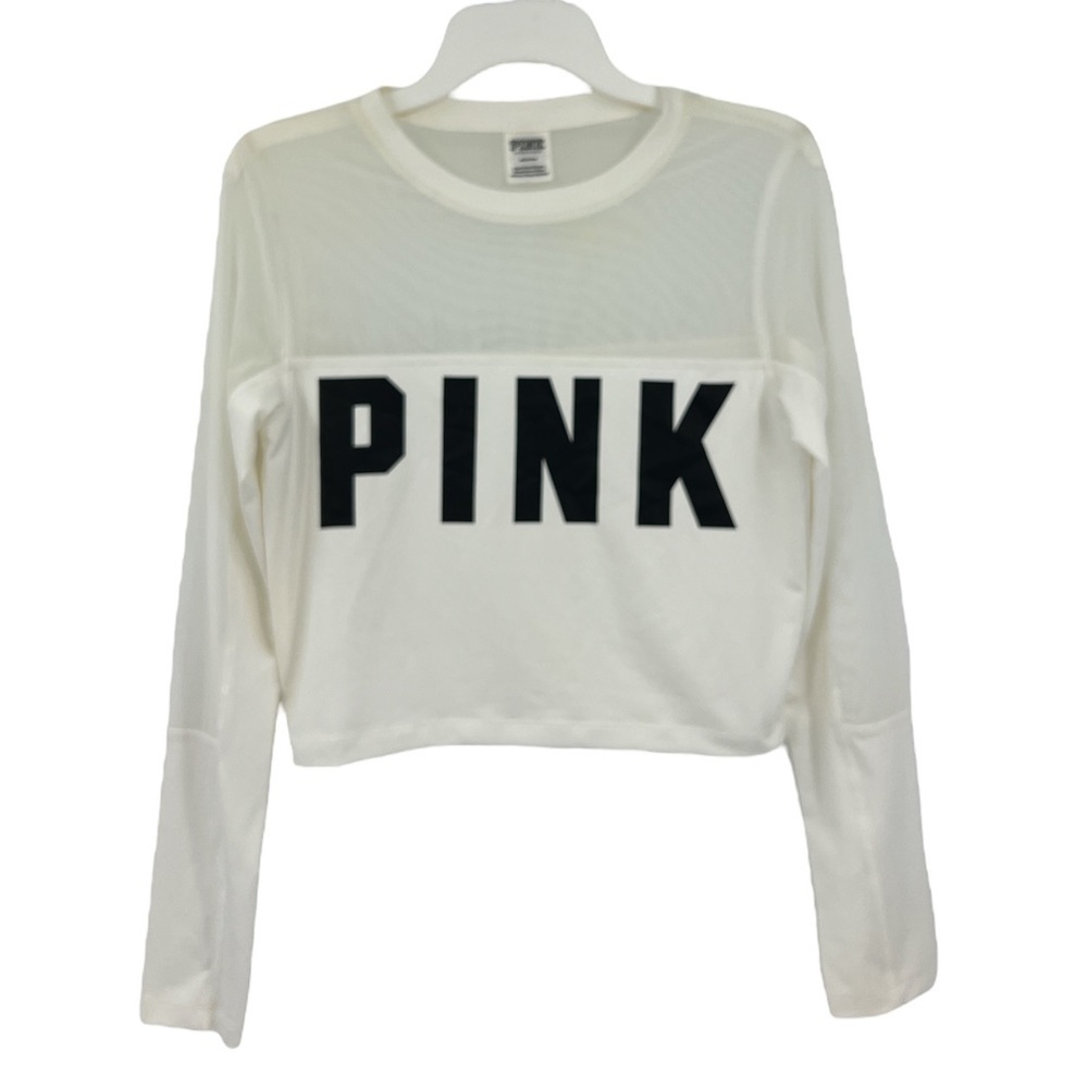 Pink Victoria's Secret  Pink Sheer White Long Sleeve Crop Top Color White M New