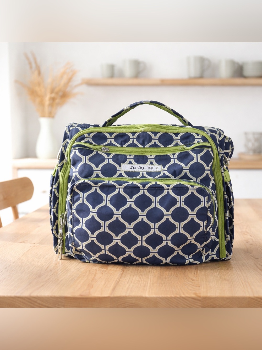 Ju-Ju-Be Navy & Lime Green Geometric Baby Bag 15x11x7