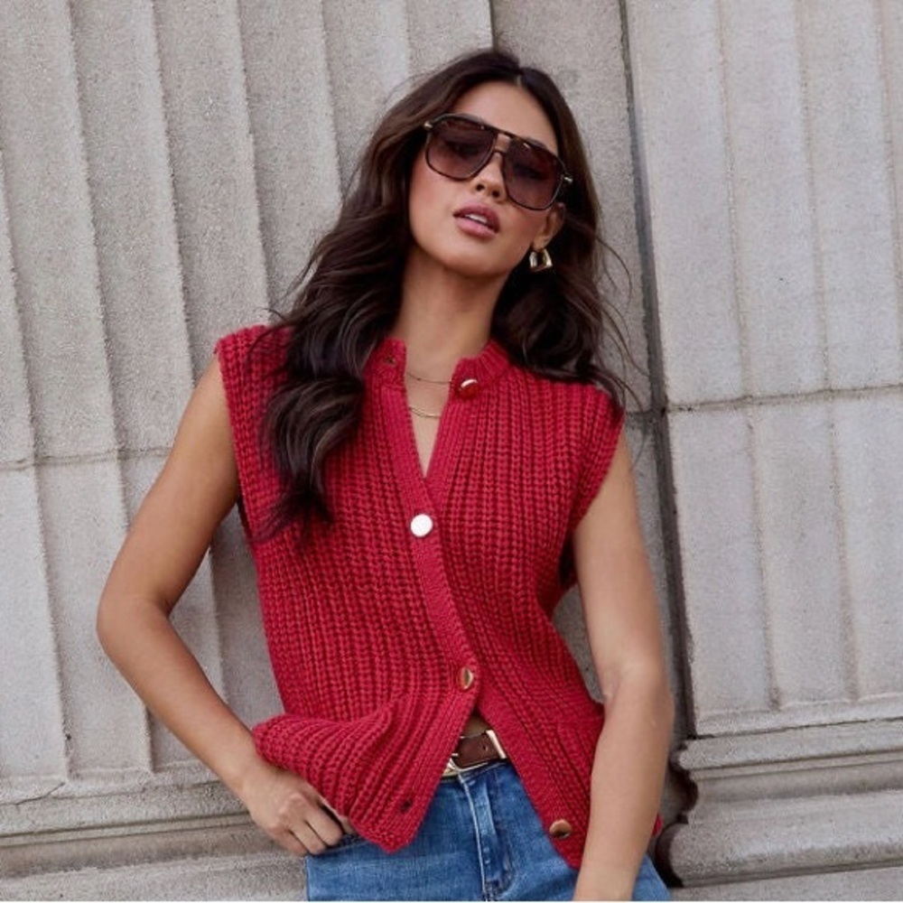Vici Red Button Down Knit Top