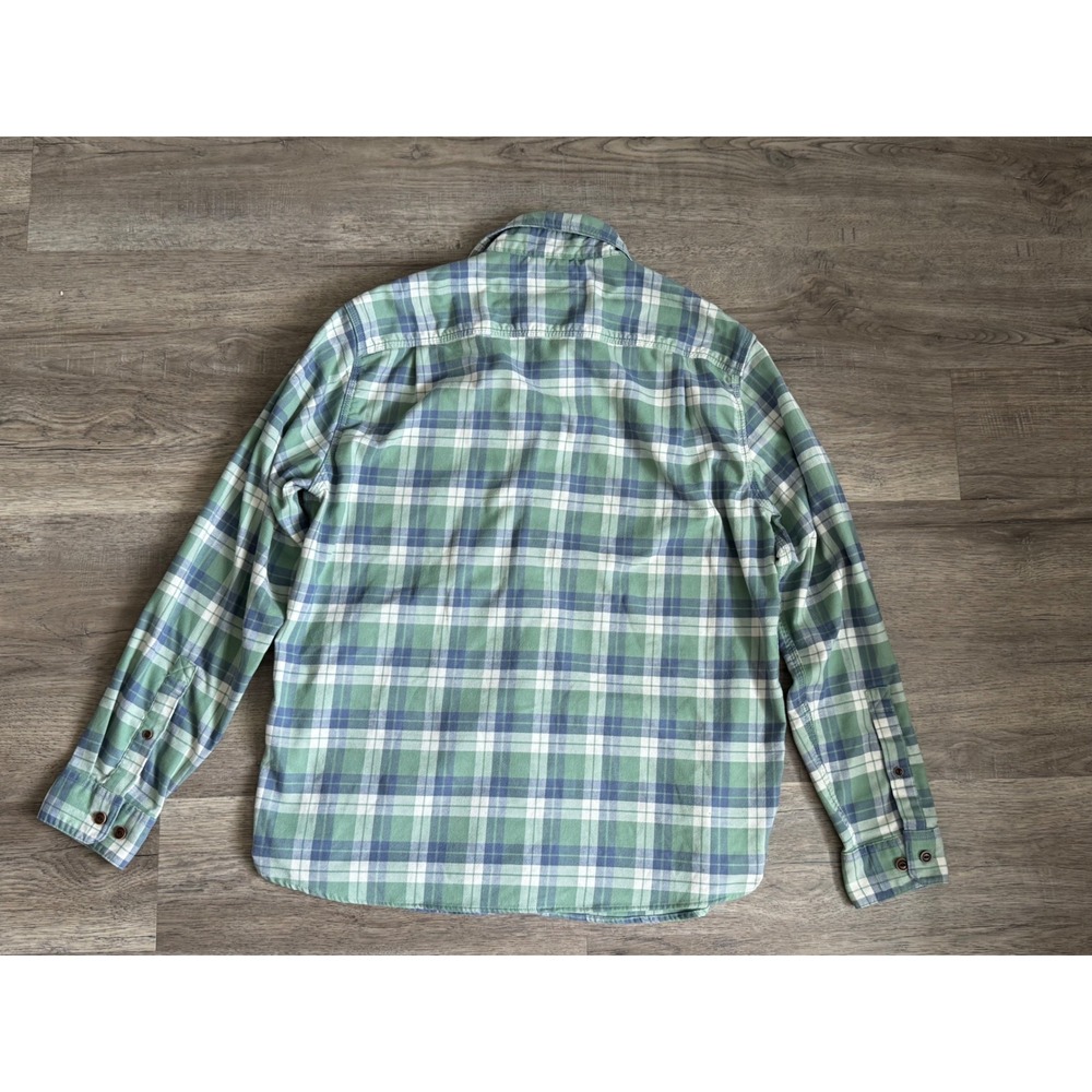 L.L.Bean Plaid Flannel Shirt Men M Traditional Fit Green Blue Stretch Button Up - Picture 8 of 12