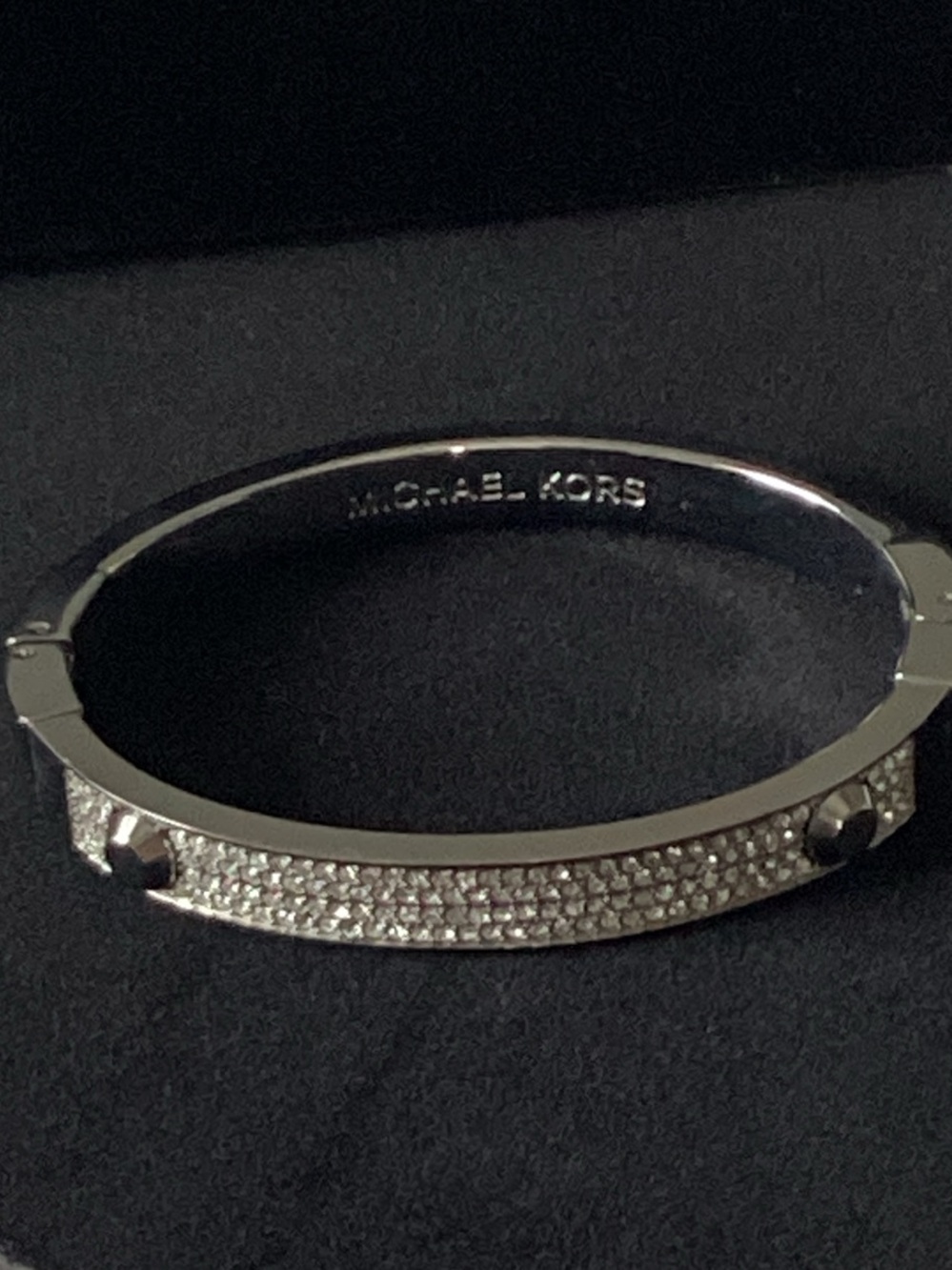 Michael Kors Silver Pave Crystal Hinged Bangle with Stud Accents