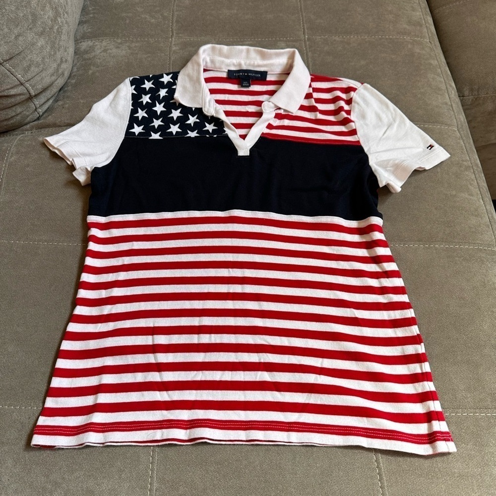 Tommy Hilfiger Red and White Striped Polo