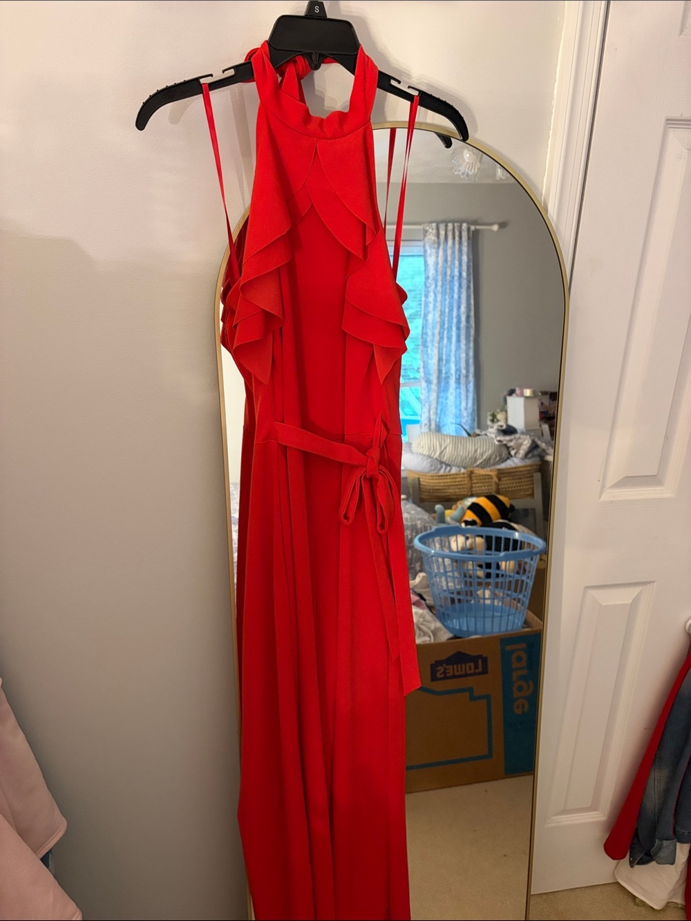 NWOT bebe Red Halter Ruffle Jumpsuit❤️‍🔥