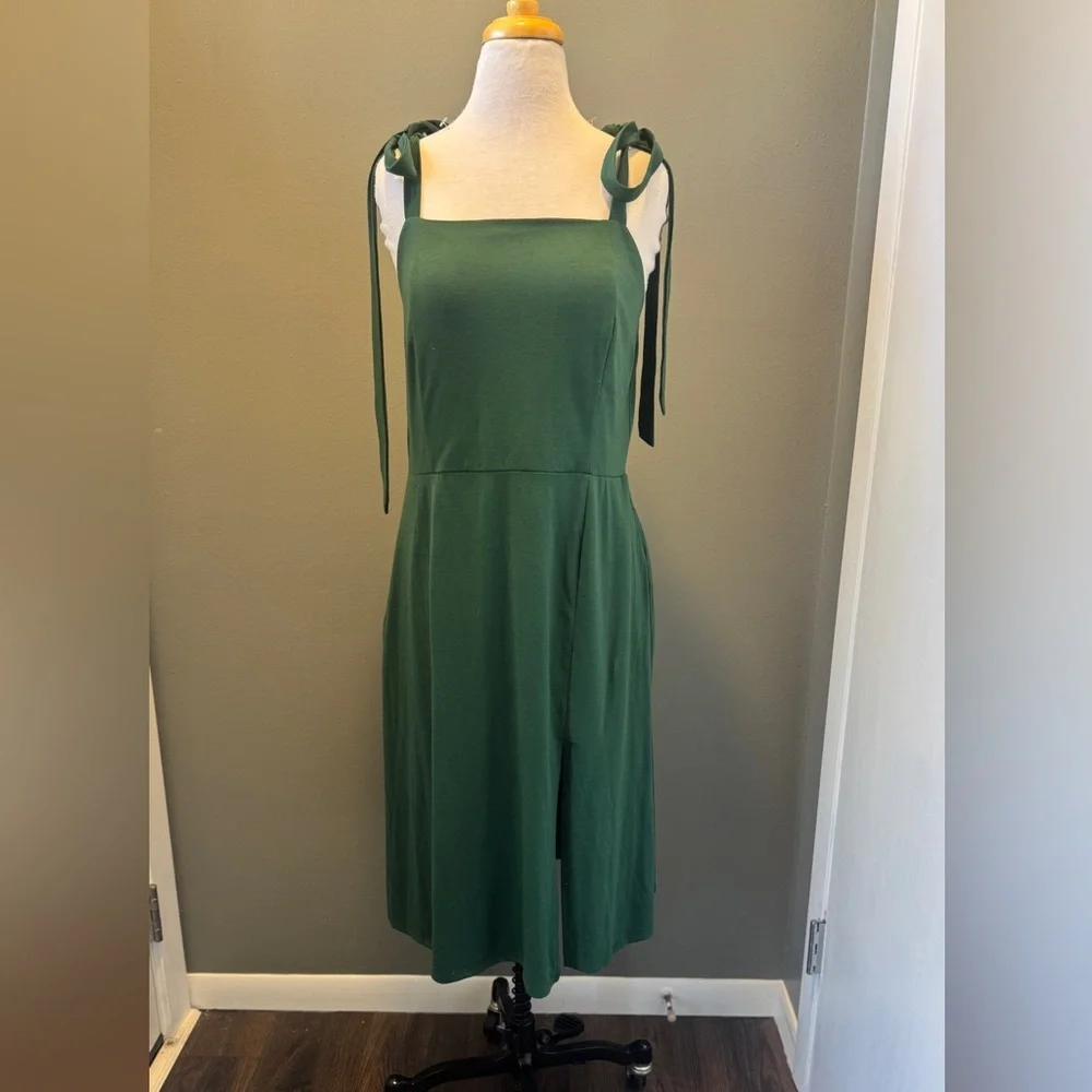 Emerald green cotton dress with side pockets Sz L - Picture 1 of 8
