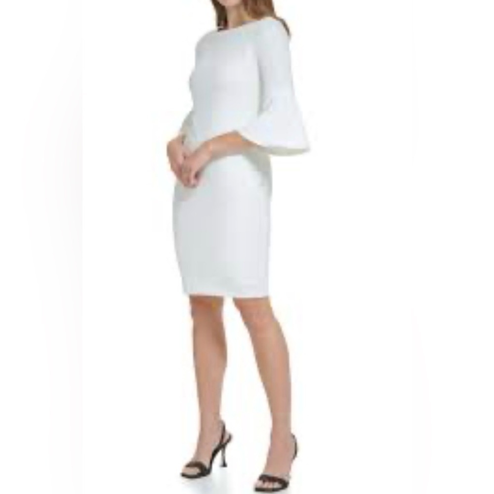 Calvin Klein white Bell Sleeve Midi Shift Sheath Dress Sz 14