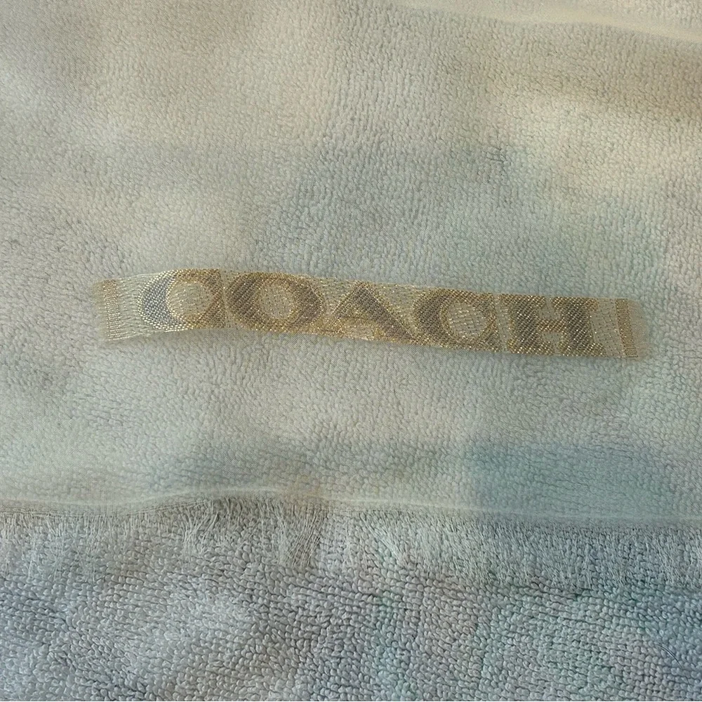 Coach Cream Scarf with Blue and Brown Accents - Picture 2 of 9