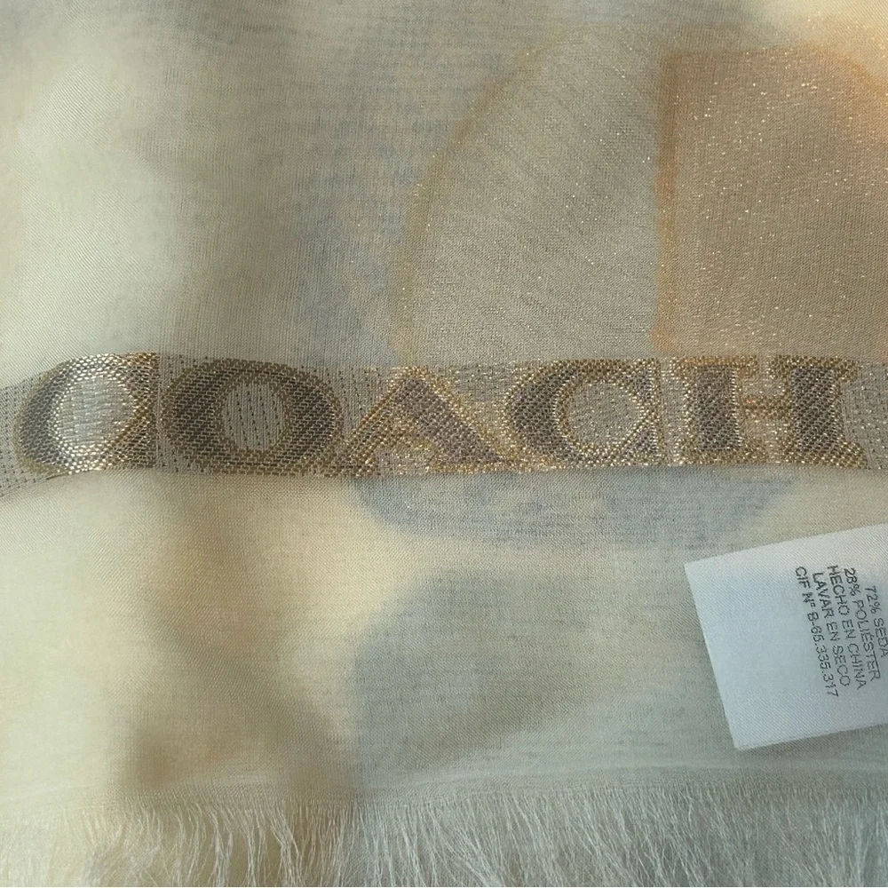 Coach Cream Scarf with Blue and Brown Accents - Picture 7 of 9