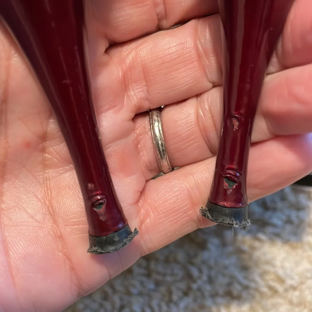Stuart Weitzman BURGUNDY PATENT LEATHER PEEP TOE PUMPS BY STUART WEITZMAN US7.5 - Picture 5 of 8