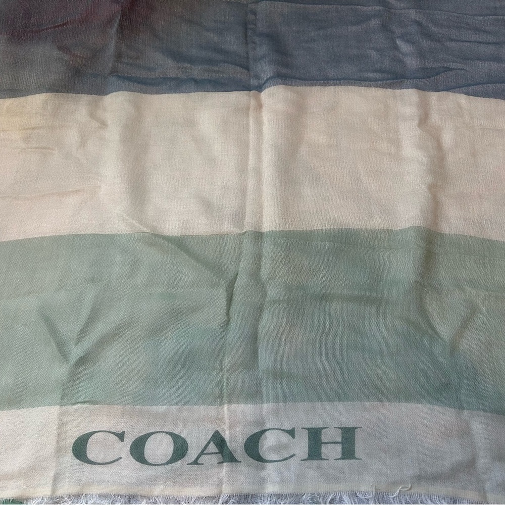 Coach Striped Scarf in Purple, Cream, and Red - Picture 2 of 6