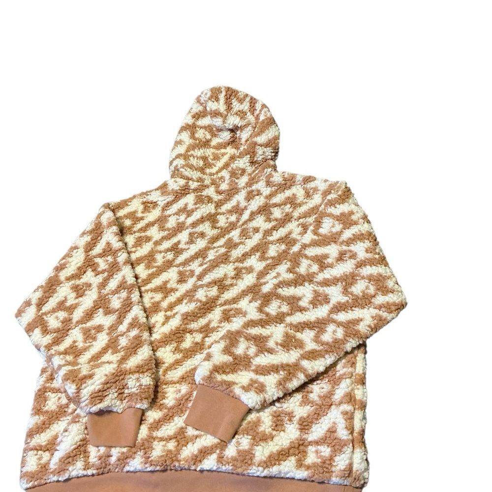PINK Victoria’s Secret Tan Sherpa Hoodie Women’s M | Oversized Fuzzy Pullover - Picture 2 of 2