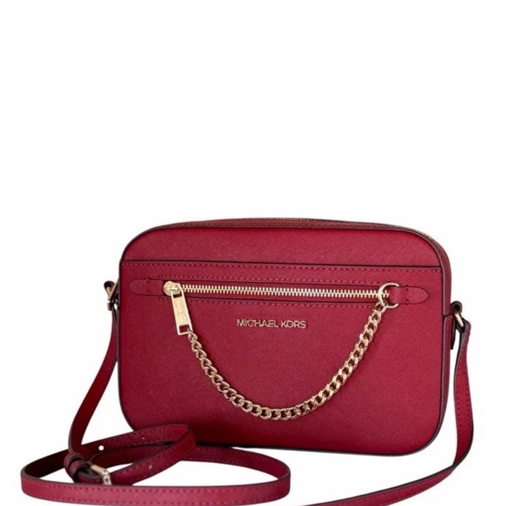 Michael Kors Red Crossbody Bag with Gold Chain Accent