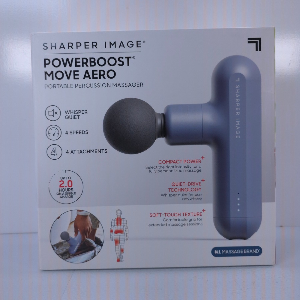 Sharper Image PowerBoost Move Aero Portable Percussion Massager 4 Speeds Blue