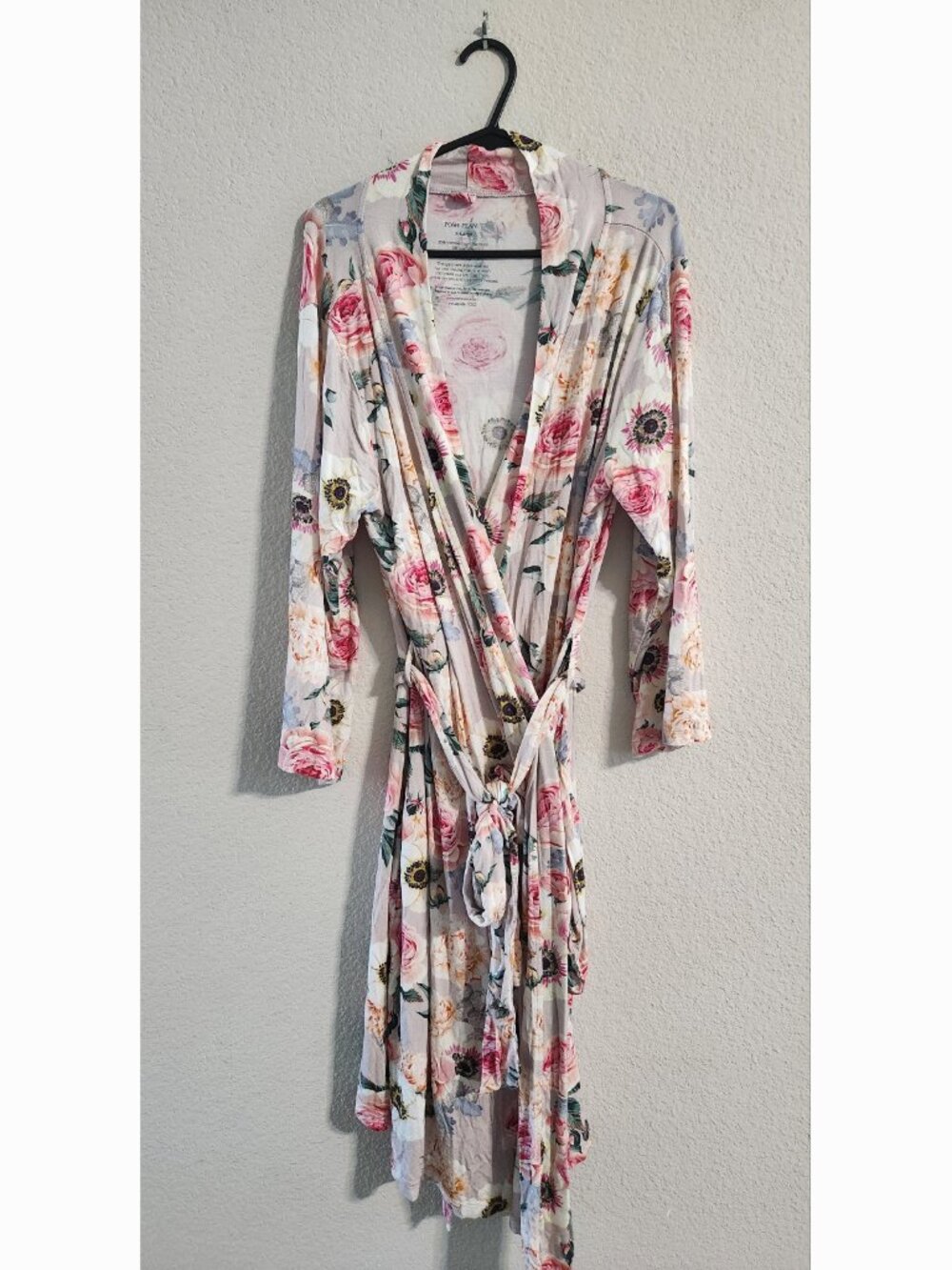 Posh Peanut Mama Robe Floral Botanical Print Pink with Belt size XL