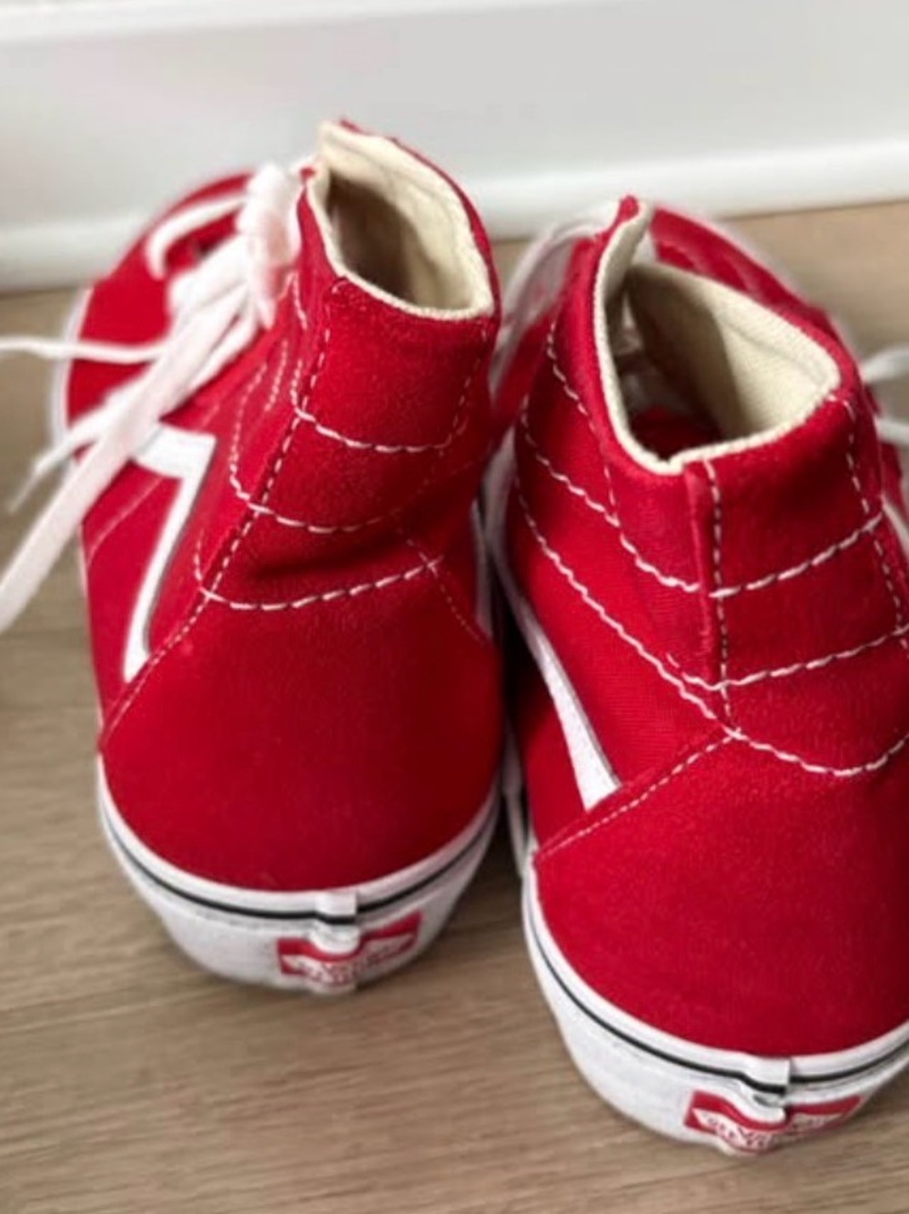Vans Red & White High Top Sneakers - Picture 5 of 10