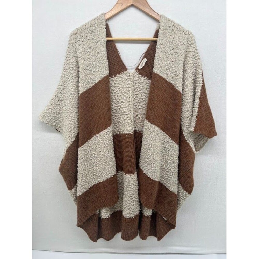 Women's Mystree One‎ Size Open Cardigan Short Sleeve Tan/ White Striped