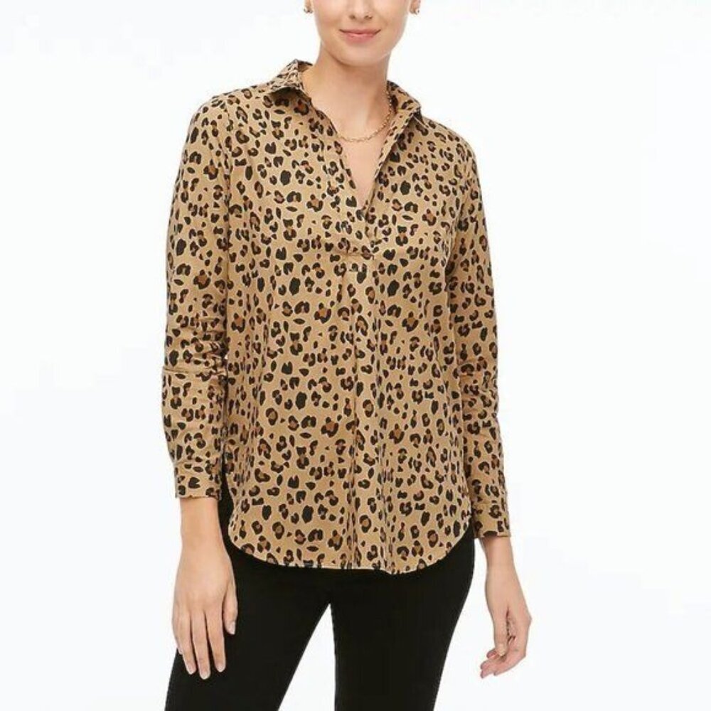 J. CREW FACTORY Leopard High-low Popover‎ Tunic Top XL