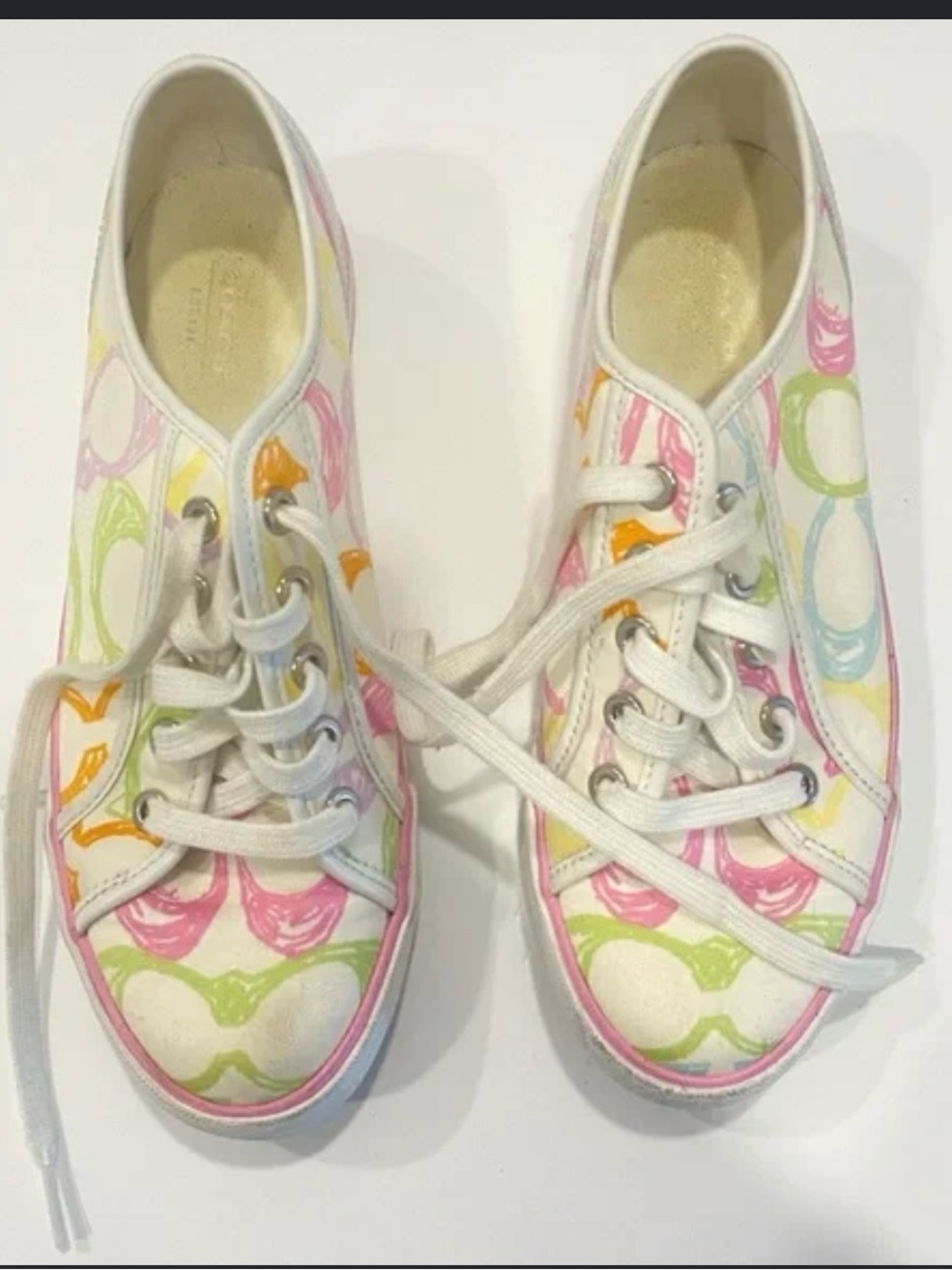 Coach White Canvas Sneakers with Pastel Multi-Color Circle Print