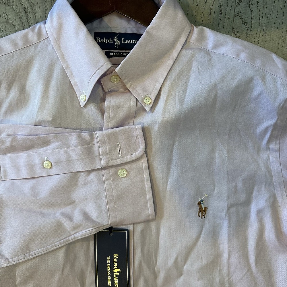 Polo Ralph Lauren Classic Fit Long Sleeve Dress Shirt Pink/Purple Size 16‎ 34/35