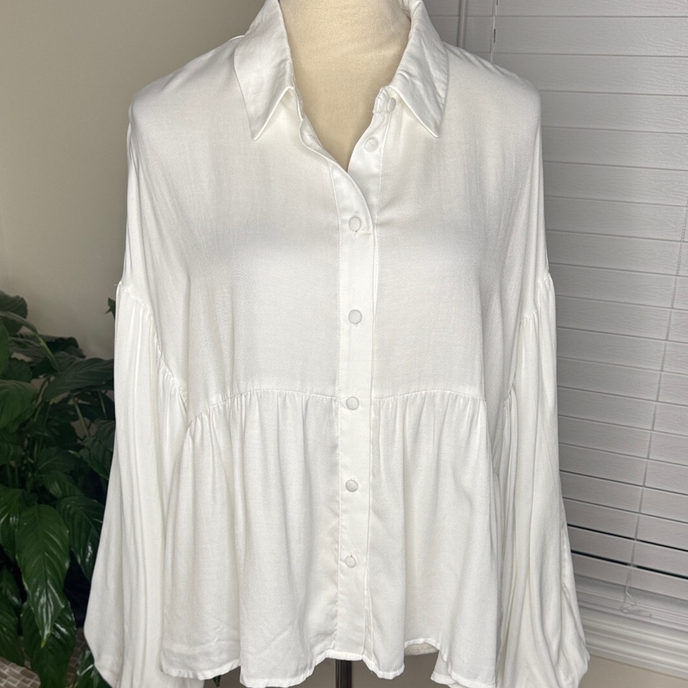 Altar'd State White Peplum Button-Down Blouse