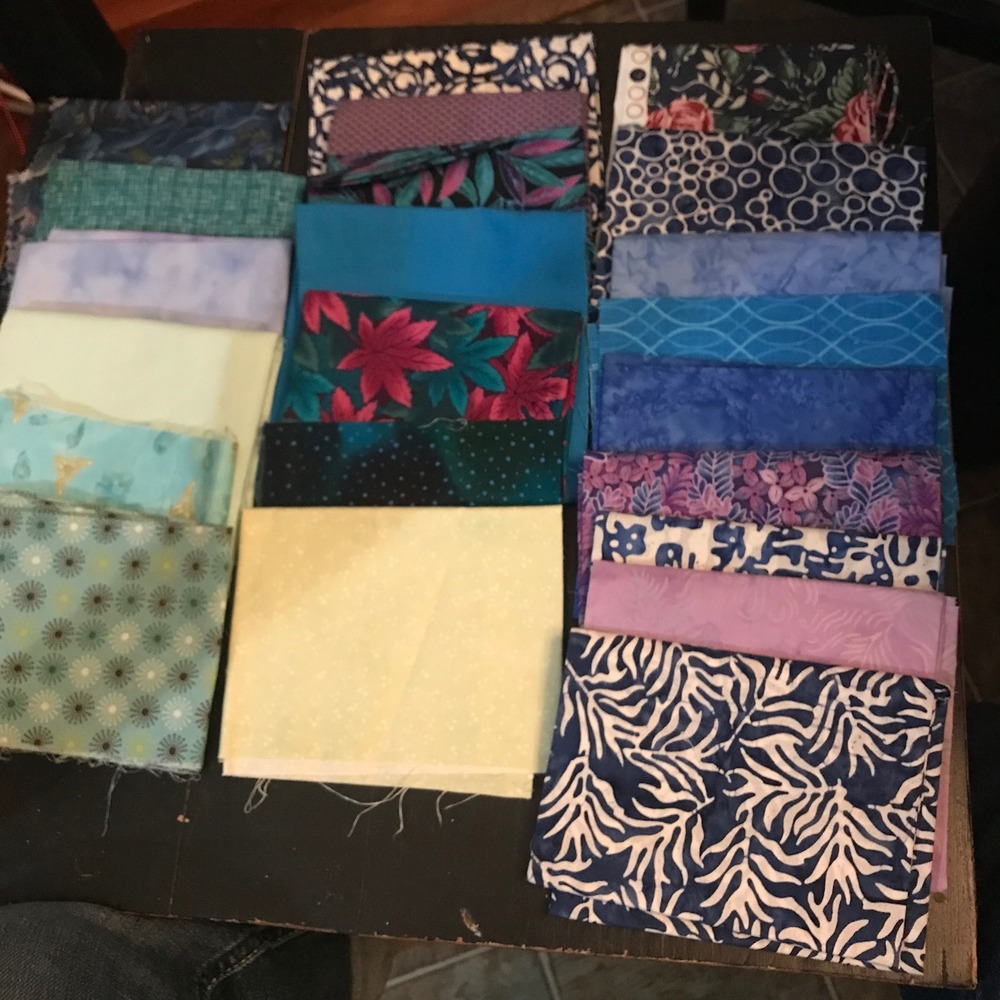 Quilting Fabric Remnants Lot‎ Blue Purple Floral Batik 1lb 2.6oz