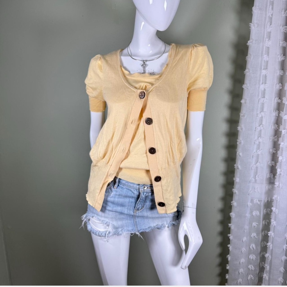 Yellow Knit Tank & Cardigan 2pc Set - Soft Cotton Cashmere Blend, Size‎ Medium