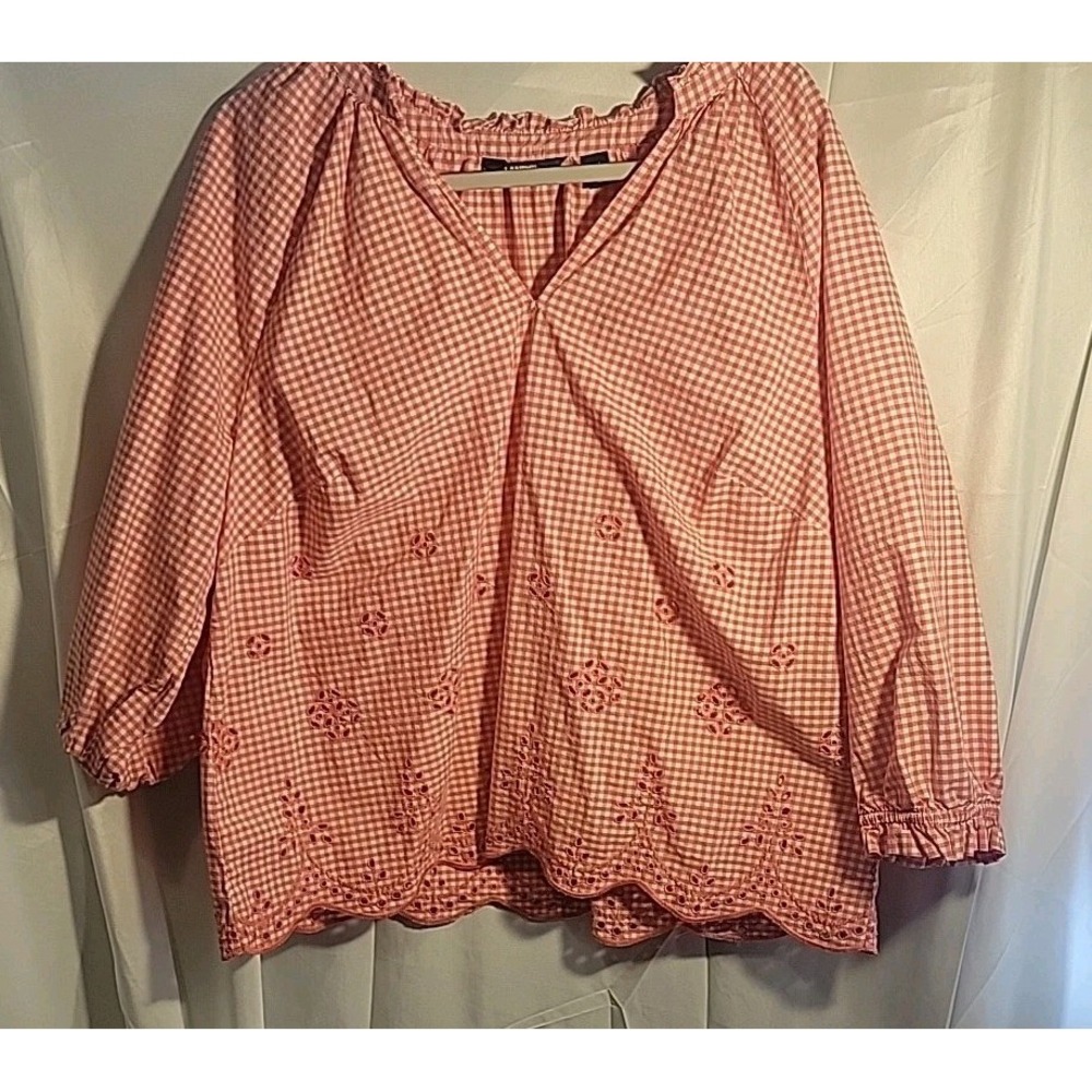 Pink Red Blouse‎ 1x Barbiecore Country Retro Vintage Plus Shirt Vtg