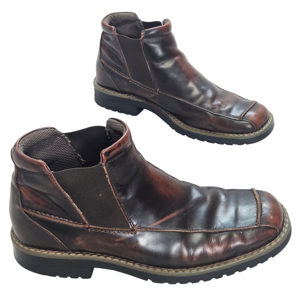 Nunn Bush NXXT Mens Brown‎ Leather Chelsea Boots Square Toe Ankle 83305-02 Sz 12