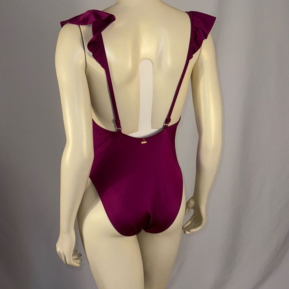 PINK Victoria's Secret One Piece Ruffle Swimsuit Deep V Violet Purple Medium - Picture 6 of 15