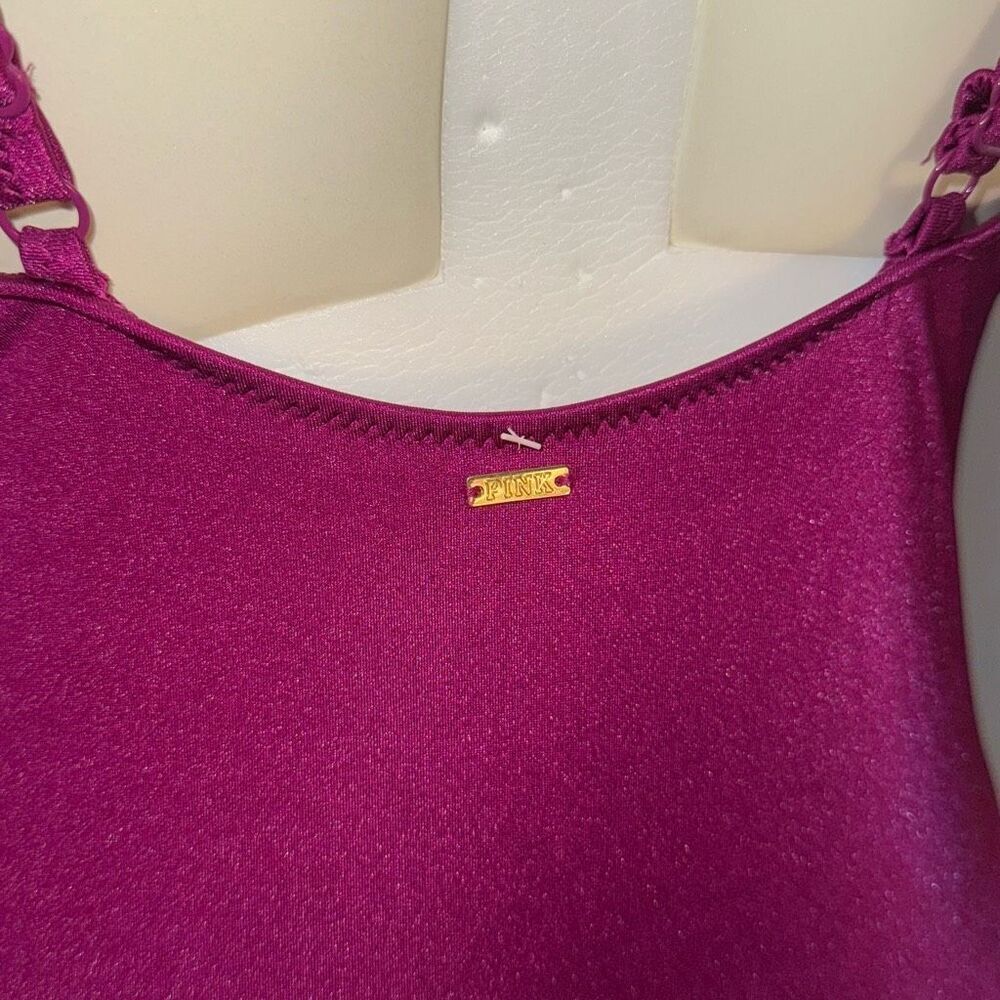 PINK Victoria's Secret One Piece Ruffle Swimsuit Deep V Violet Purple Medium - Picture 7 of 15