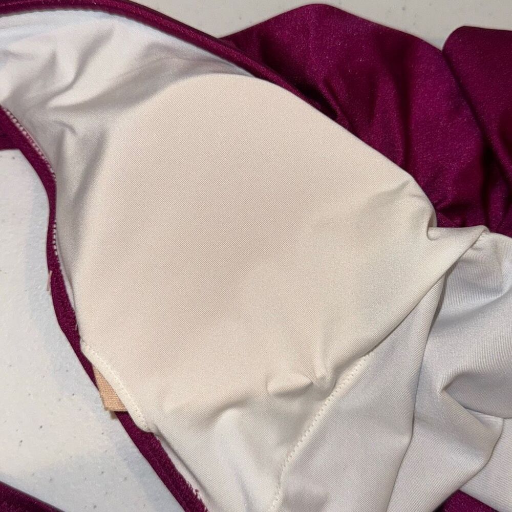 PINK Victoria's Secret One Piece Ruffle Swimsuit Deep V Violet Purple Medium - Picture 14 of 15