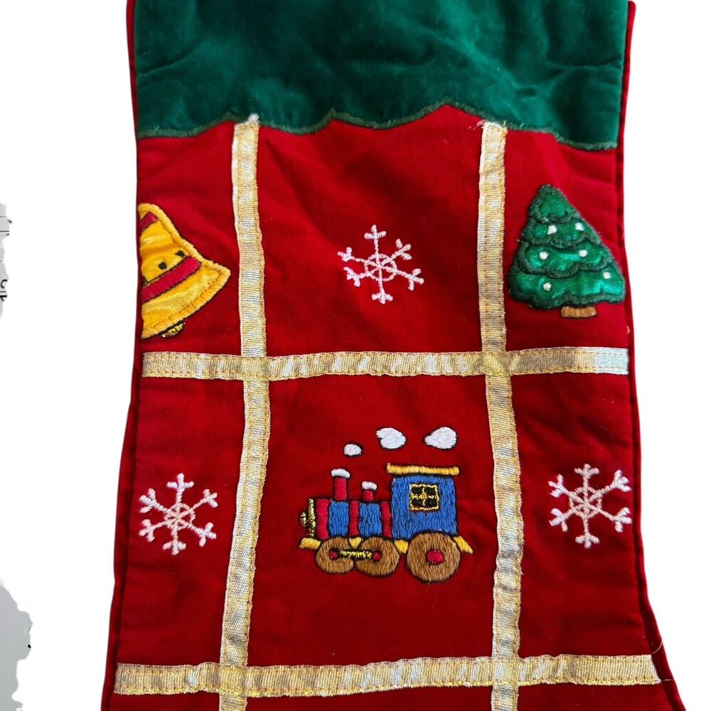 Decorative Christmas Stocking Toys Tree Drum Snowflakes Gold Ribbon Red 18.5” - Picture 3 of 6