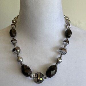 TALBOTS Smoky Gray Silver Beaded 19" Necklace