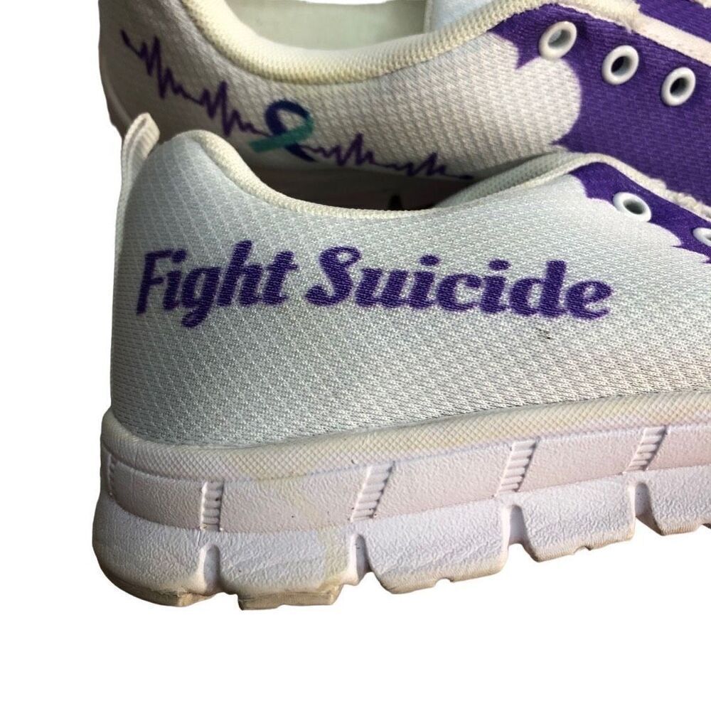 Fight Suicide Shoes As Shown Size 9 Womens 7 Mens Purple and White