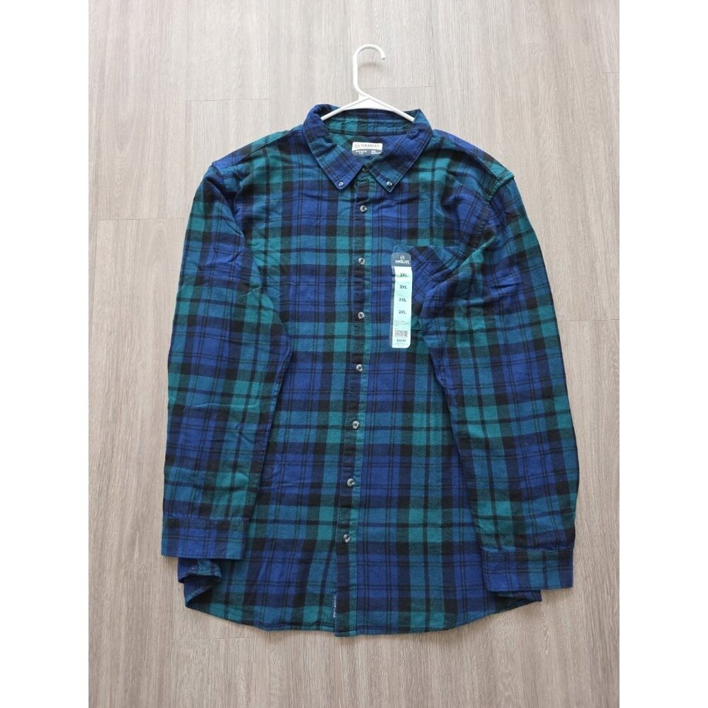 Magellan Outdoors Flannel Shirt Mens 2XL Plaid Blue Green‎ Cotton