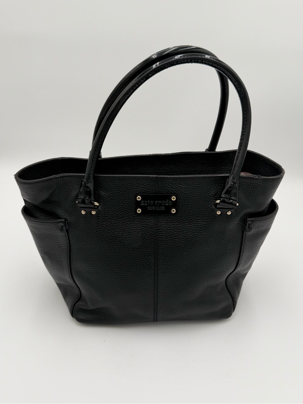 Kate Spade Pebbled Leather Hobo Handbag Purse Black Double Handle Zip Top