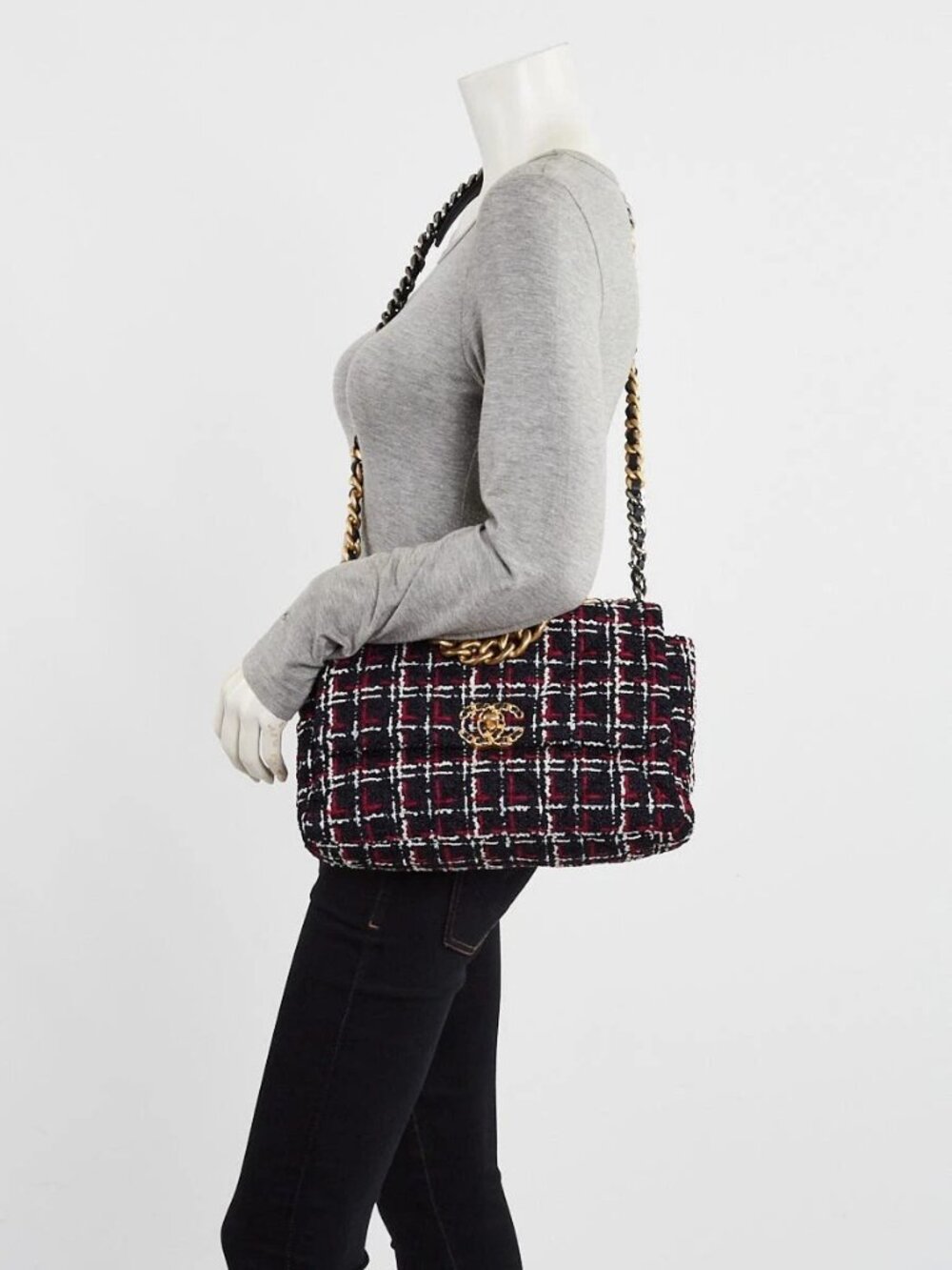 Chanel Navy Blue/Red Tweed Chanel 19 Large Flap Bag - Picture 5 of 11