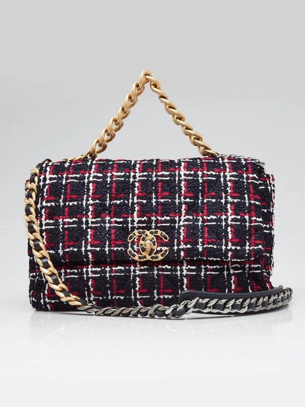Chanel Navy Blue/Red Tweed Chanel 19 Large Flap Bag - Picture 2 of 11