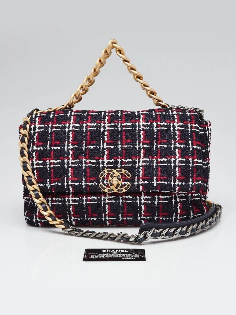 Chanel Navy Blue/Red Tweed Chanel 19 Large Flap Bag