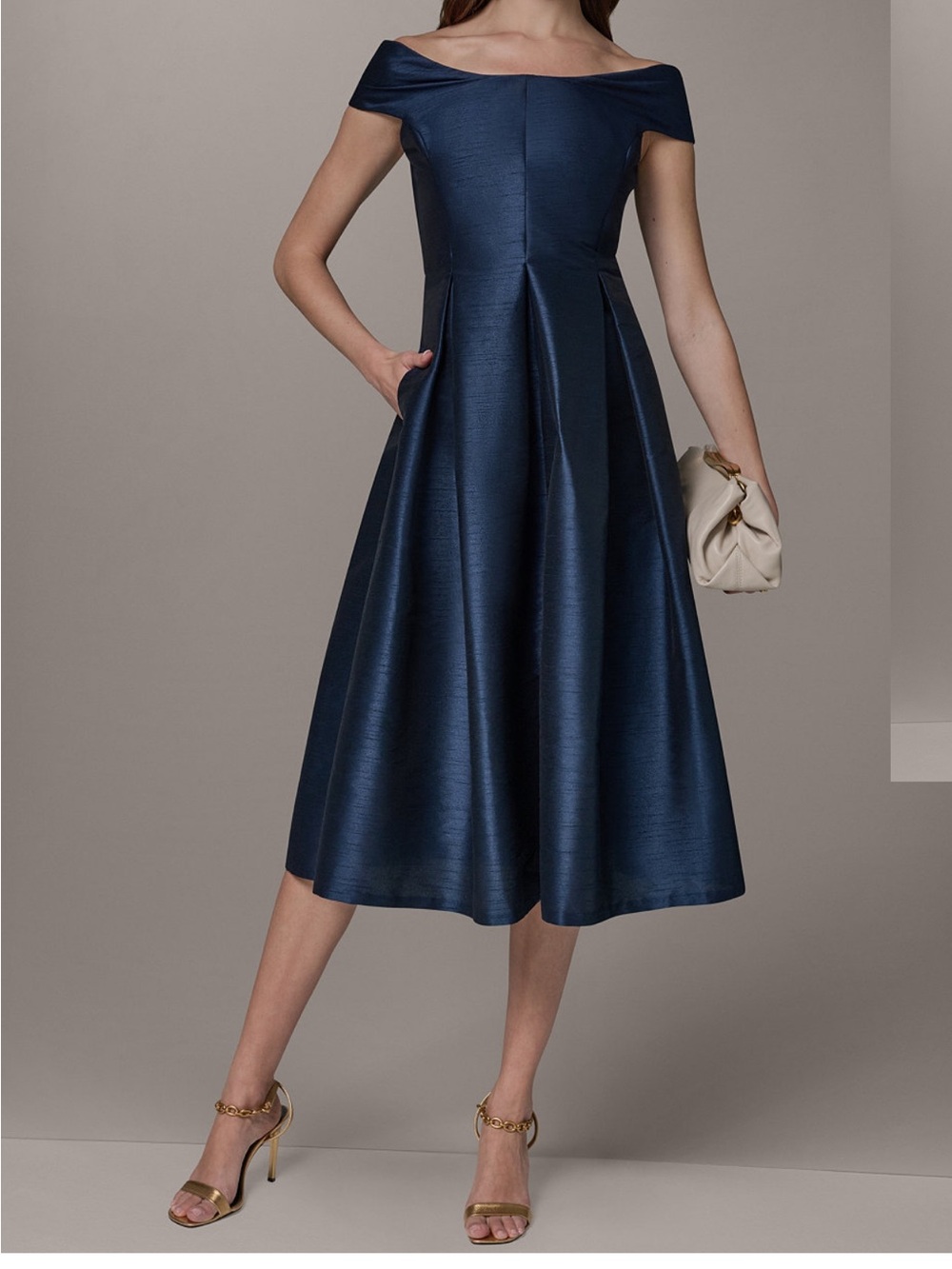 Donna Karan Off-the-Shoulder Navy Midi Dress