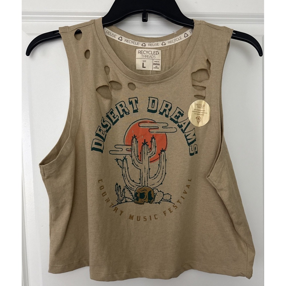 Recycled Threads Desert Dreams Music Festival Beige Crop Top Women's Size‎ LARGE