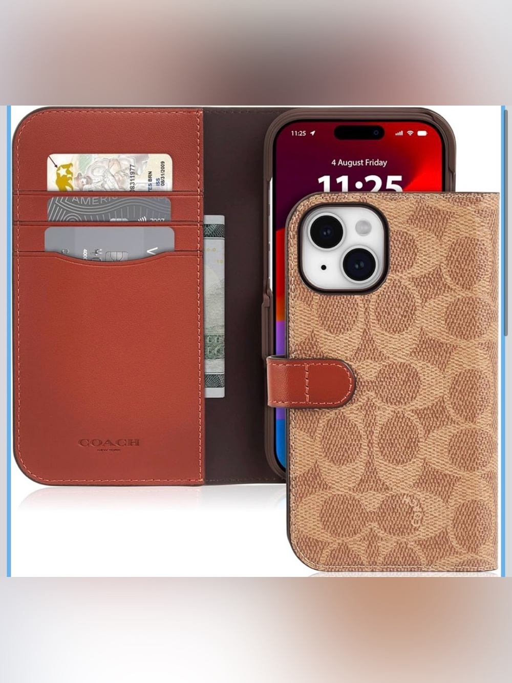Coach Brown Signature Canvas & Saddle Leather Folio iPhone 15