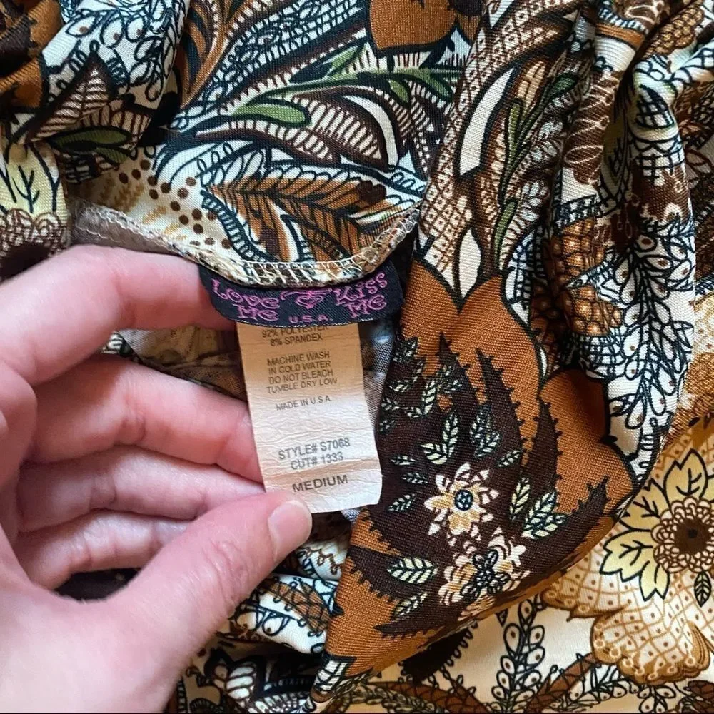 Love Me Kiss Me - floral boho bohemian A-line skirt - fall brown - medium m - Picture 4 of 4